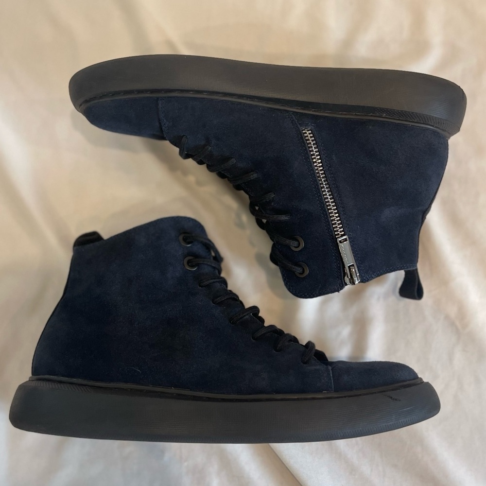 Karl Lagerfeld Paris Suede High Top Blue Lace Up Sneakers Side Zipper Size 9M - Picture 10 of 16
